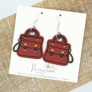Handpainted Handbag Earrings | Wooden Purse Earrings | Fashion Statement Jewelry